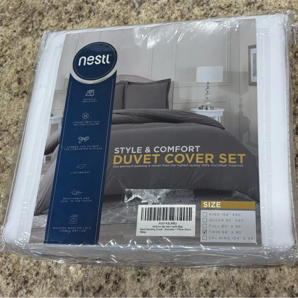 Nestl Twin Duvet Cover Set Soft Double Brushed White Twin/Twin XL NIB